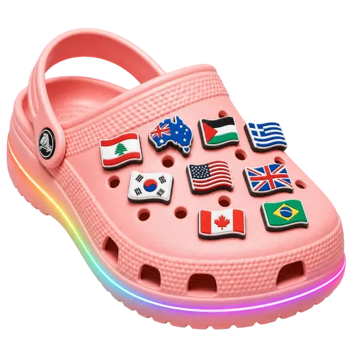 Example of a clog decorated with rectangular flag charms