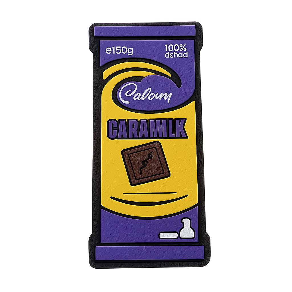Cadbury Caramilk chocolate pin badge, collectible souvenir, fun Australian confectionery merchandise.