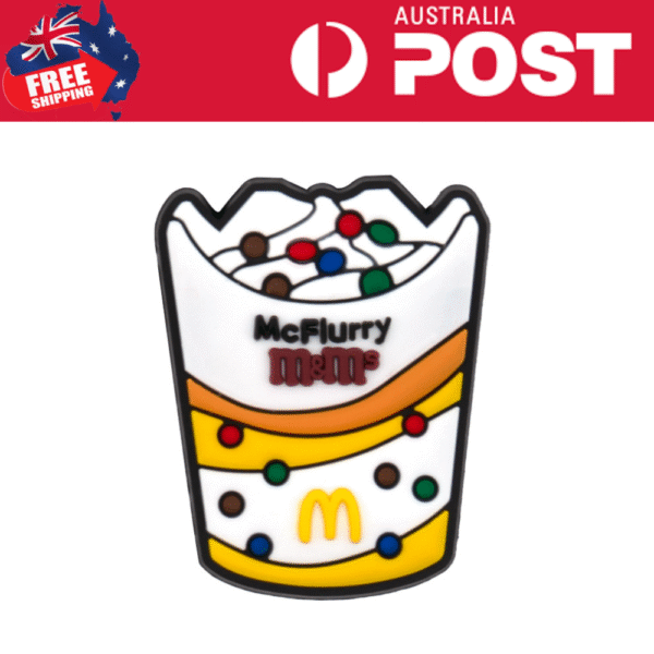 Colorful McDonald's McFlurry enamel pin badge with M&M's design, vibrant dessert-themed accessory.