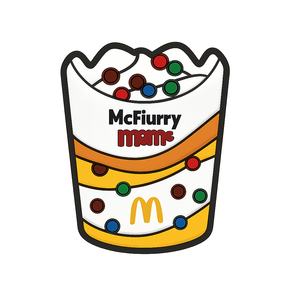 Colorful McDonald's McFlurry enamel pin badge with M&M's design, vibrant dessert-themed accessory.