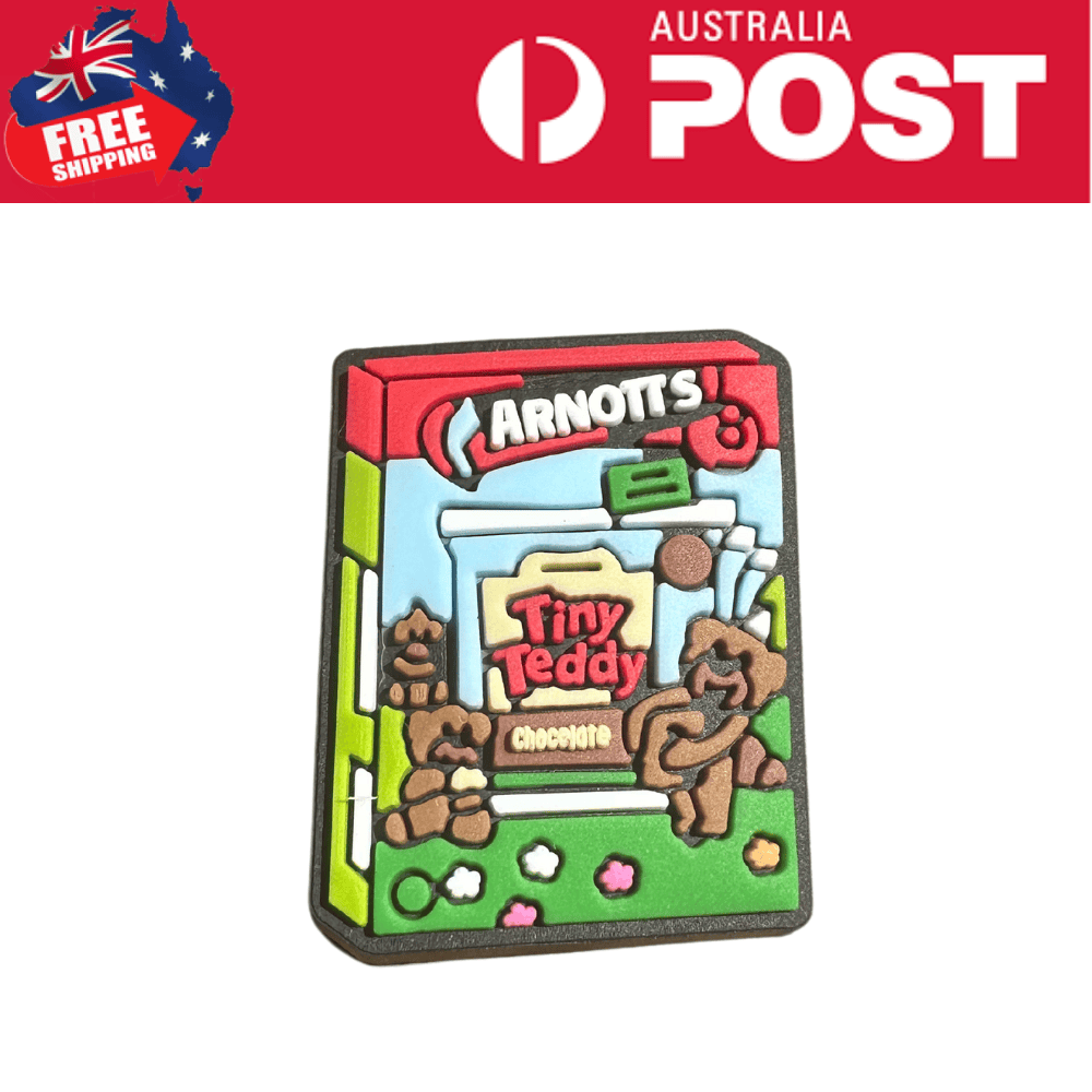 Colorful silicone rubber keychain of Arnotts Tiny Teddy chocolate box design featuring adorable teddy bear characters.
