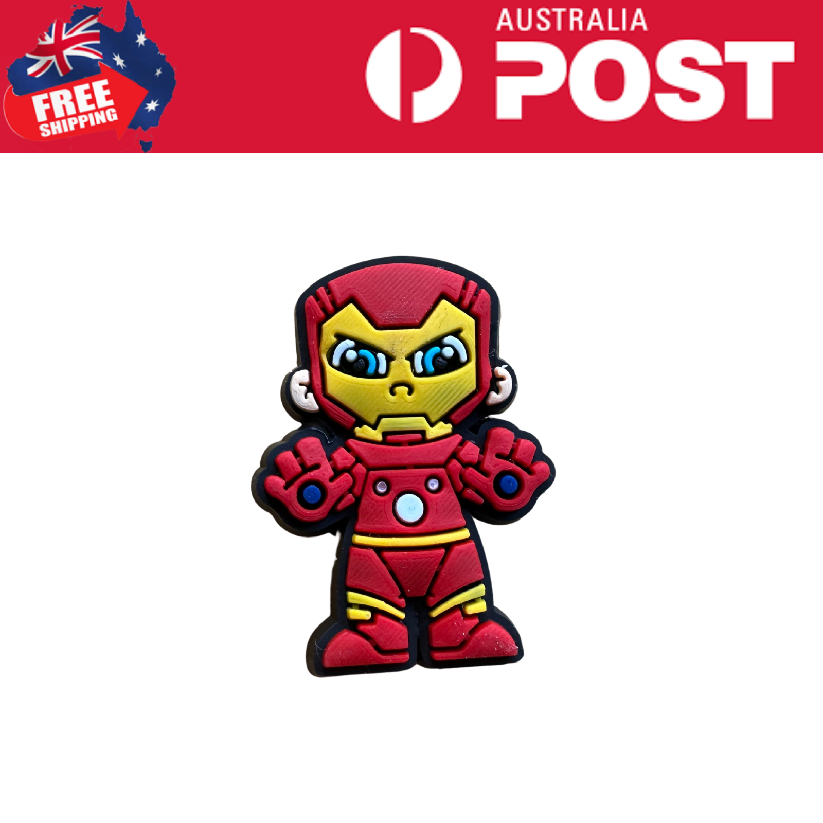 Rubber Iron Man superhero keychain with Iron Man pose, collectible gift accessory.