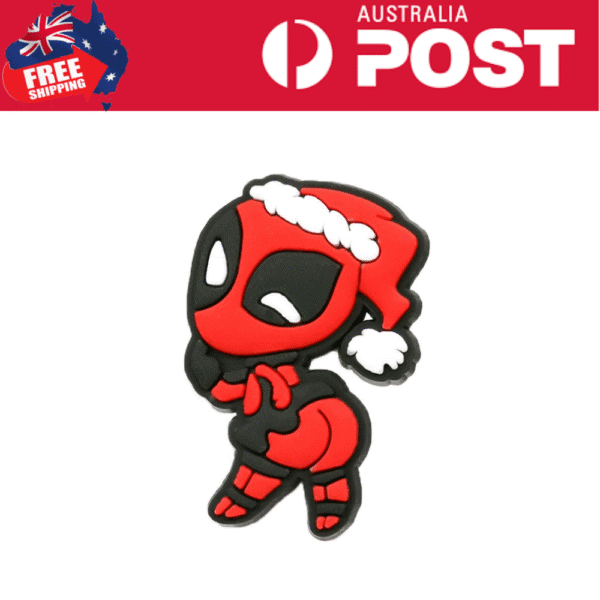 Cute Deadpool wearing a Christmas Santa hat, holiday-themed superhero collectible.