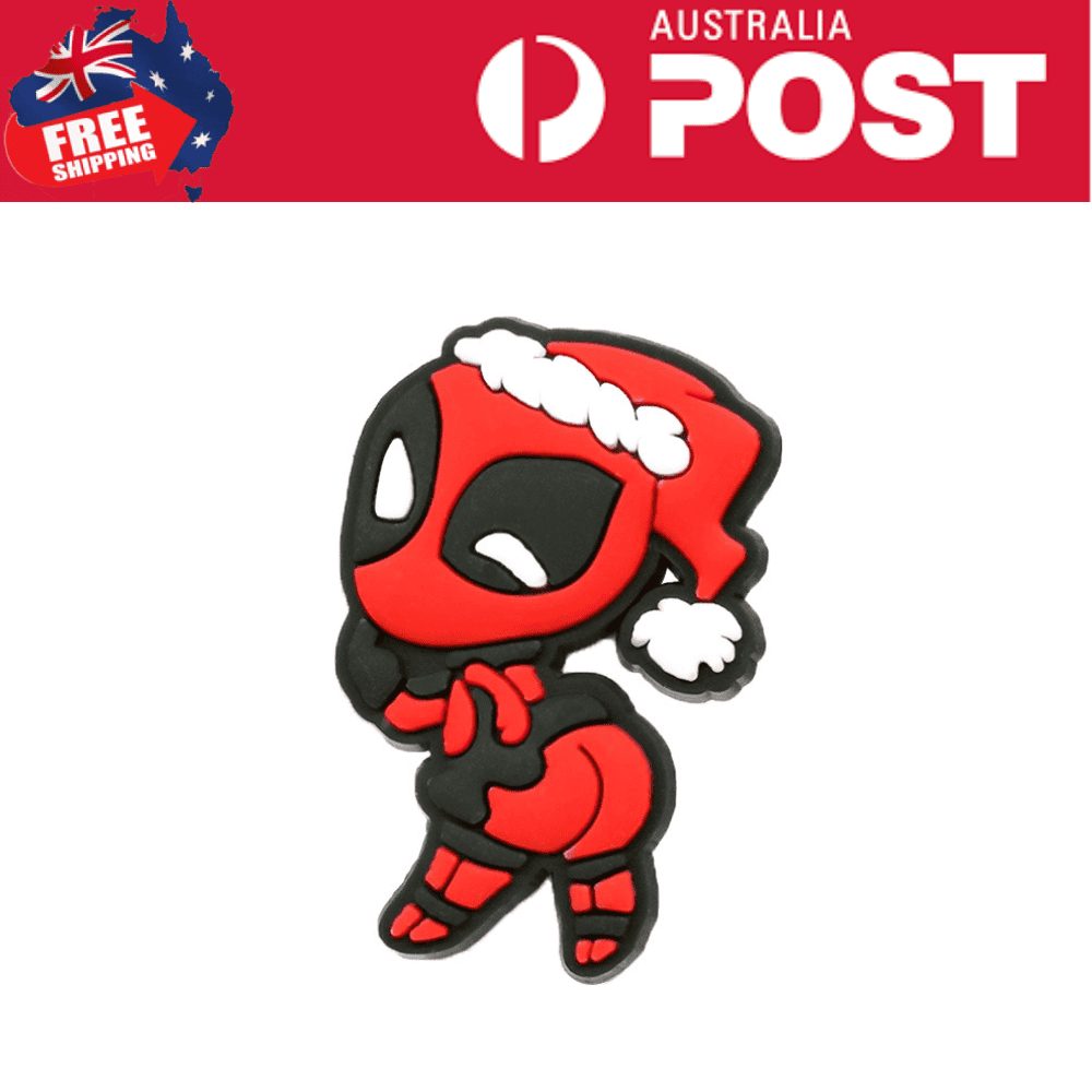 Cute Deadpool wearing a Christmas Santa hat, holiday-themed superhero collectible.