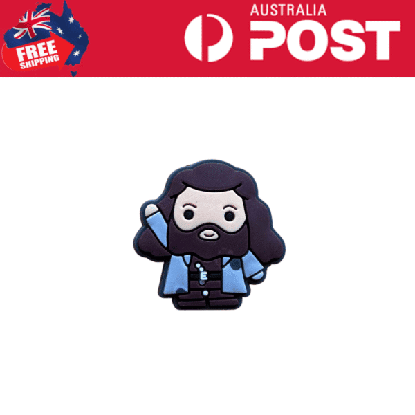Cute cartoon bearded man keychain with blue jacket and hair, ideal for accessories and collectibles.