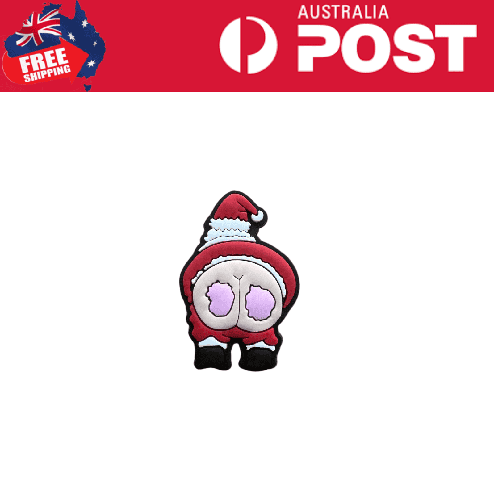 Christmas-themed silicone patch with Santa hat and rear view of a cartoon dog.