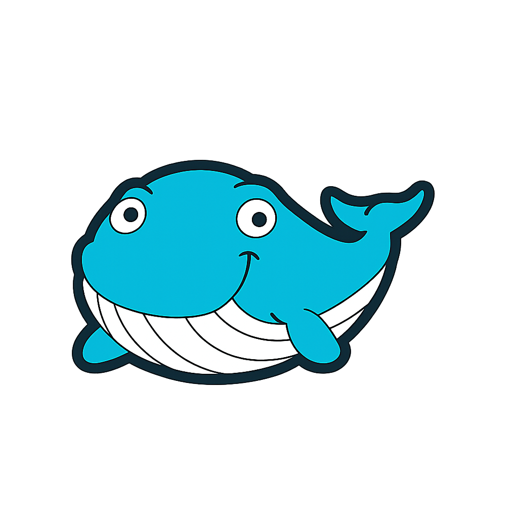 Blue cartoon whale sticker, fun marine animal decal, perfect for kids' decor or accessories.