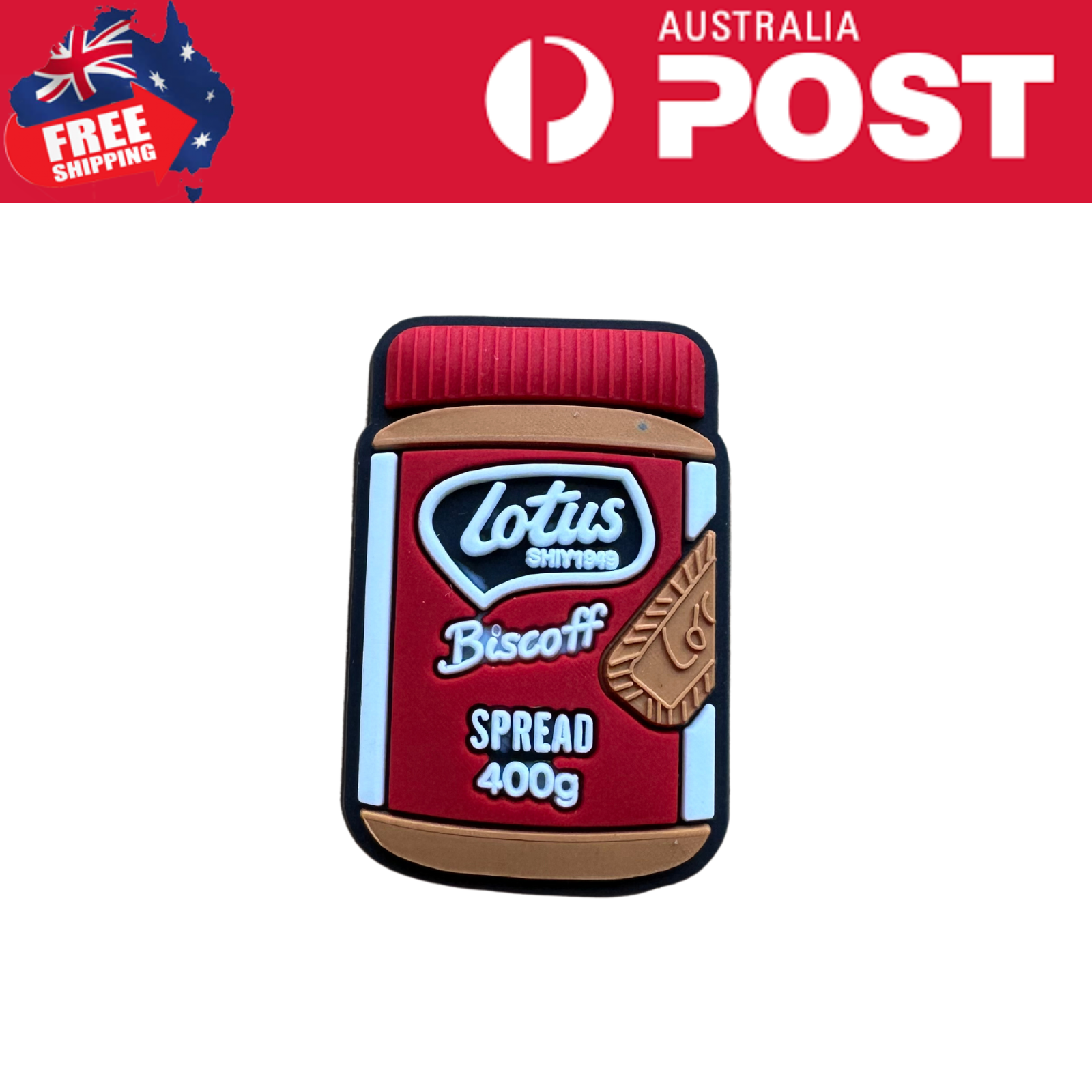 Jar of Lotus Biscoff spread, 400g, with iconic label design and biscuit illustration.