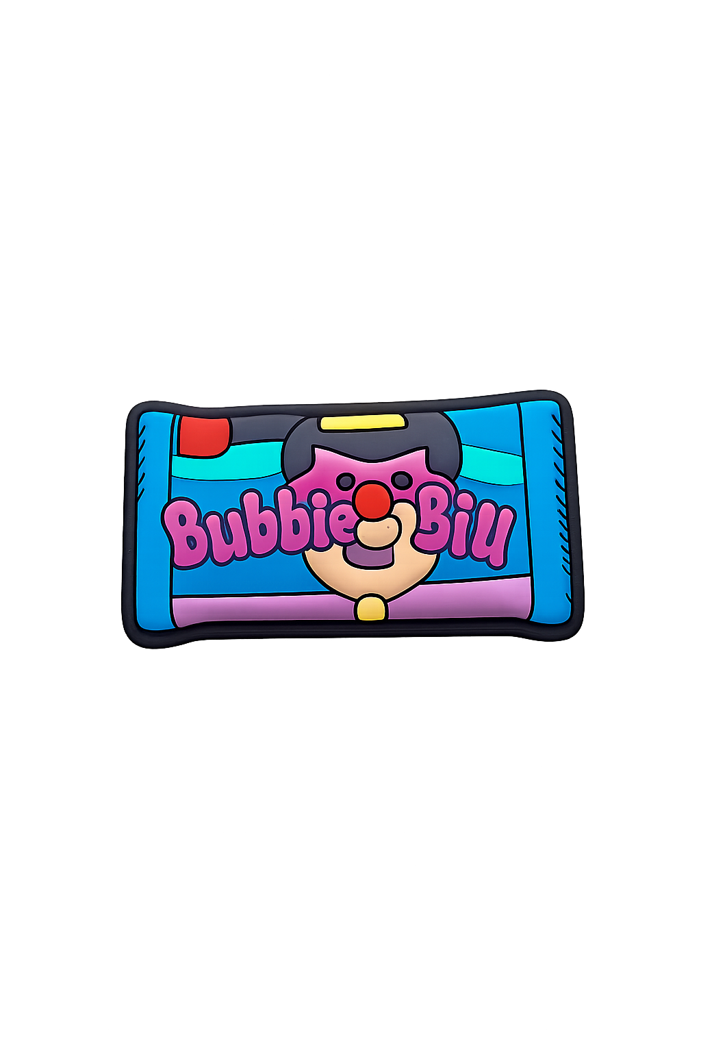 Colorful bubble gum toy with Bubble Bill logo, soft rubber-like material for kids.
