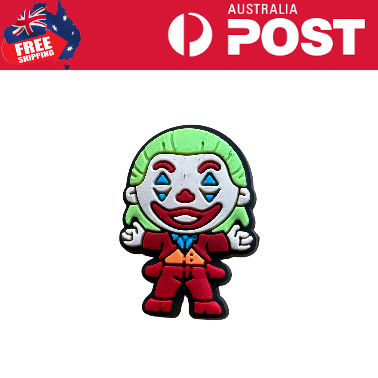 Joker clown character rubber keychain, colorful fun accessory, perfect for themed collectibles.