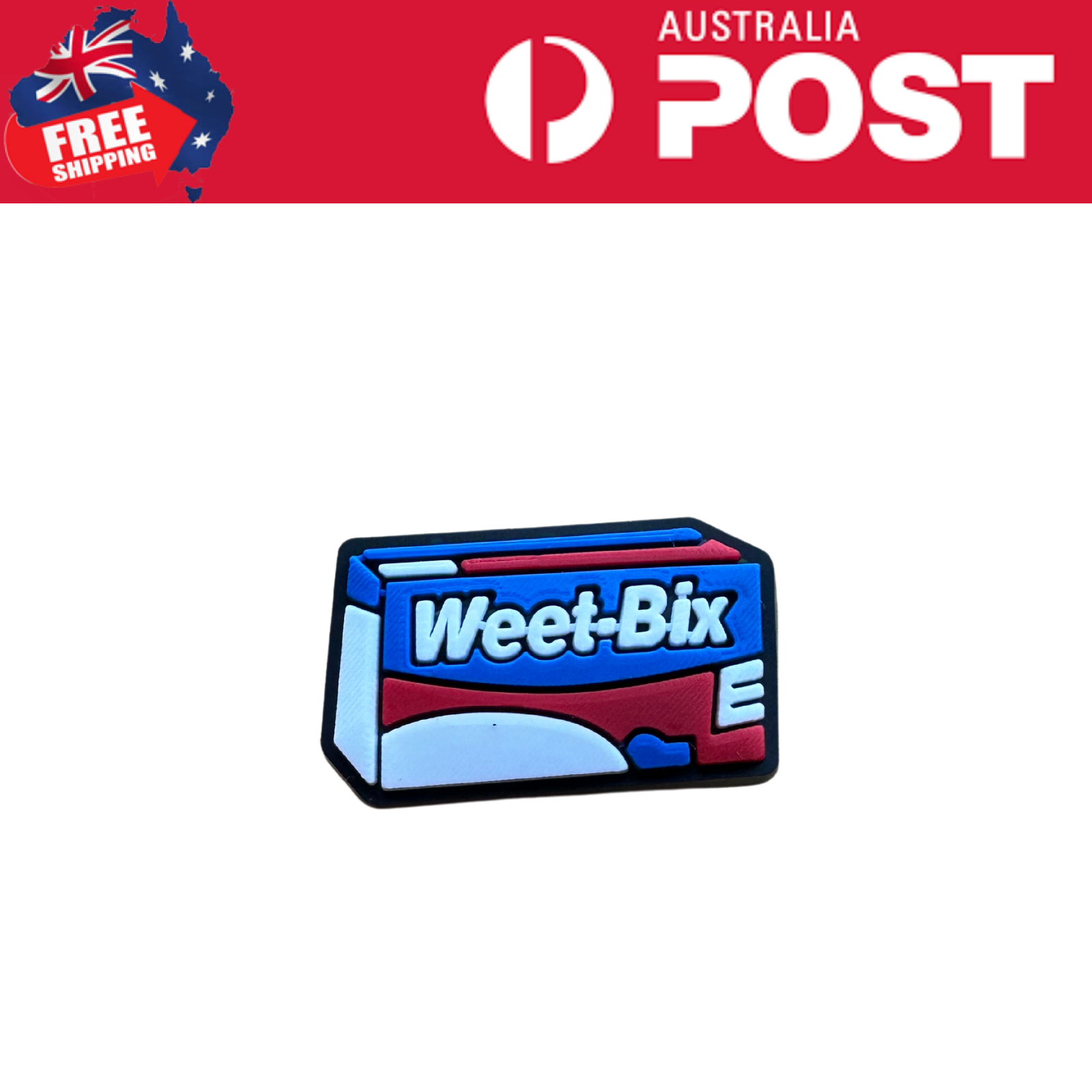 Nostalgic Wet-Bix cereal box patch pin, colorful retro food collectible.