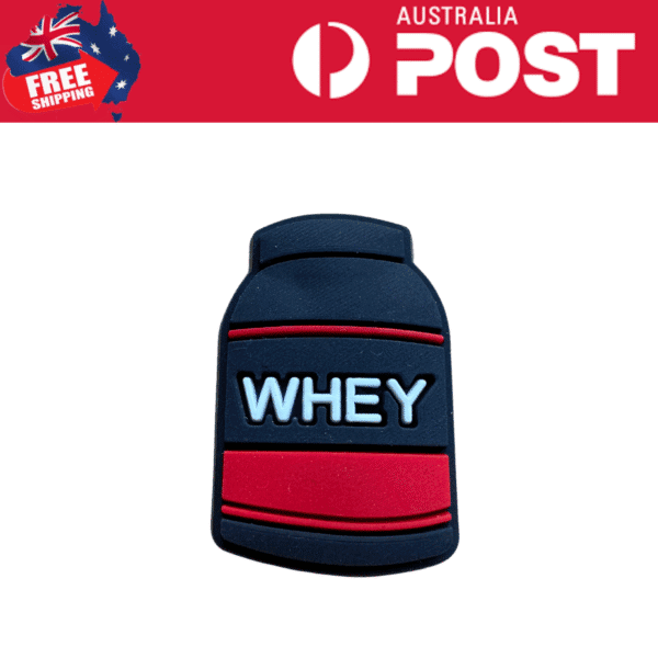 Whey protein keychain, fitness accessory, dietary supplement, gym gear, health supplement.