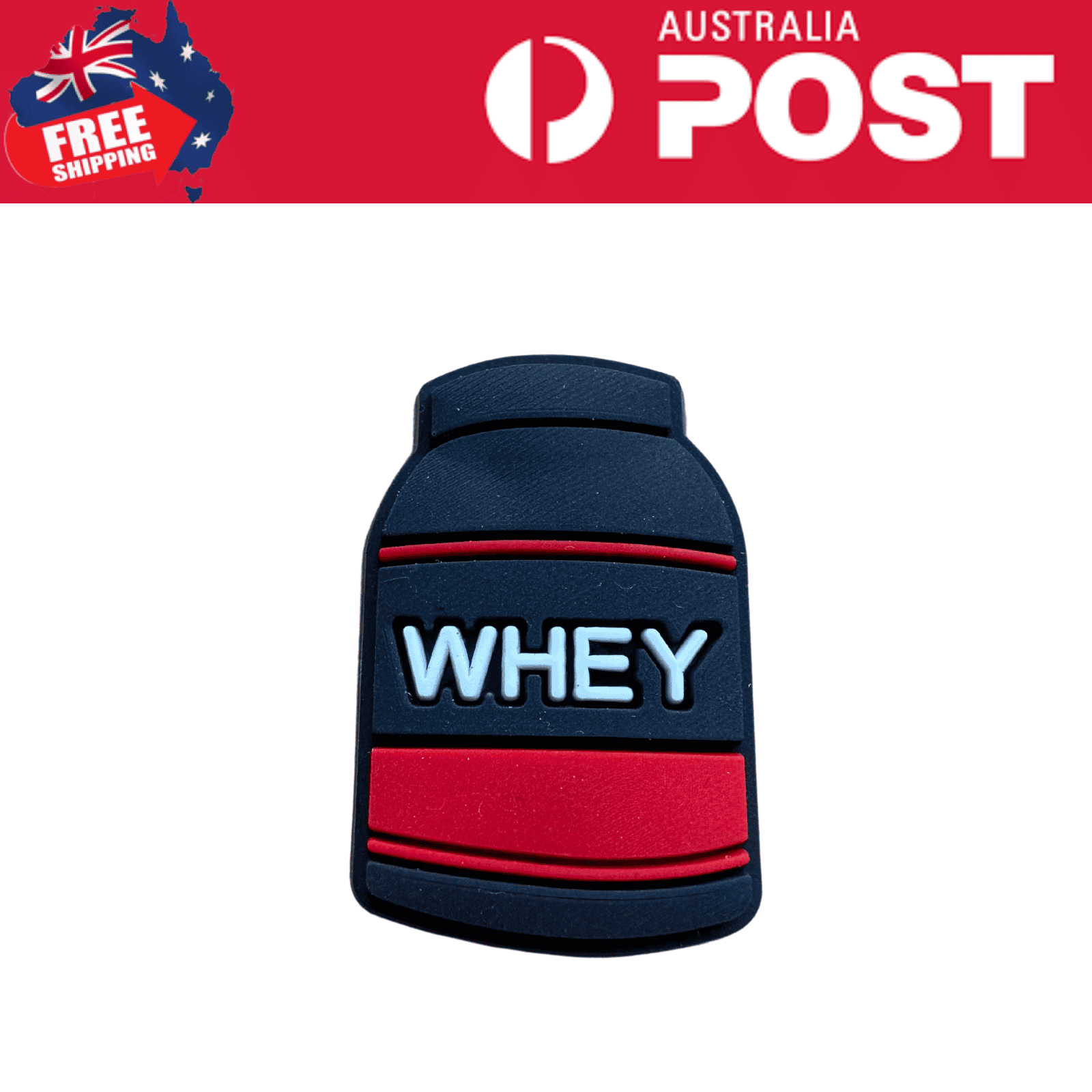 Whey protein keychain, fitness accessory, dietary supplement, gym gear, health supplement.