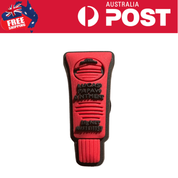 Red Lucas Papaw Ointment keychain accessory, novelty item for fans of the famous medicinal balm.