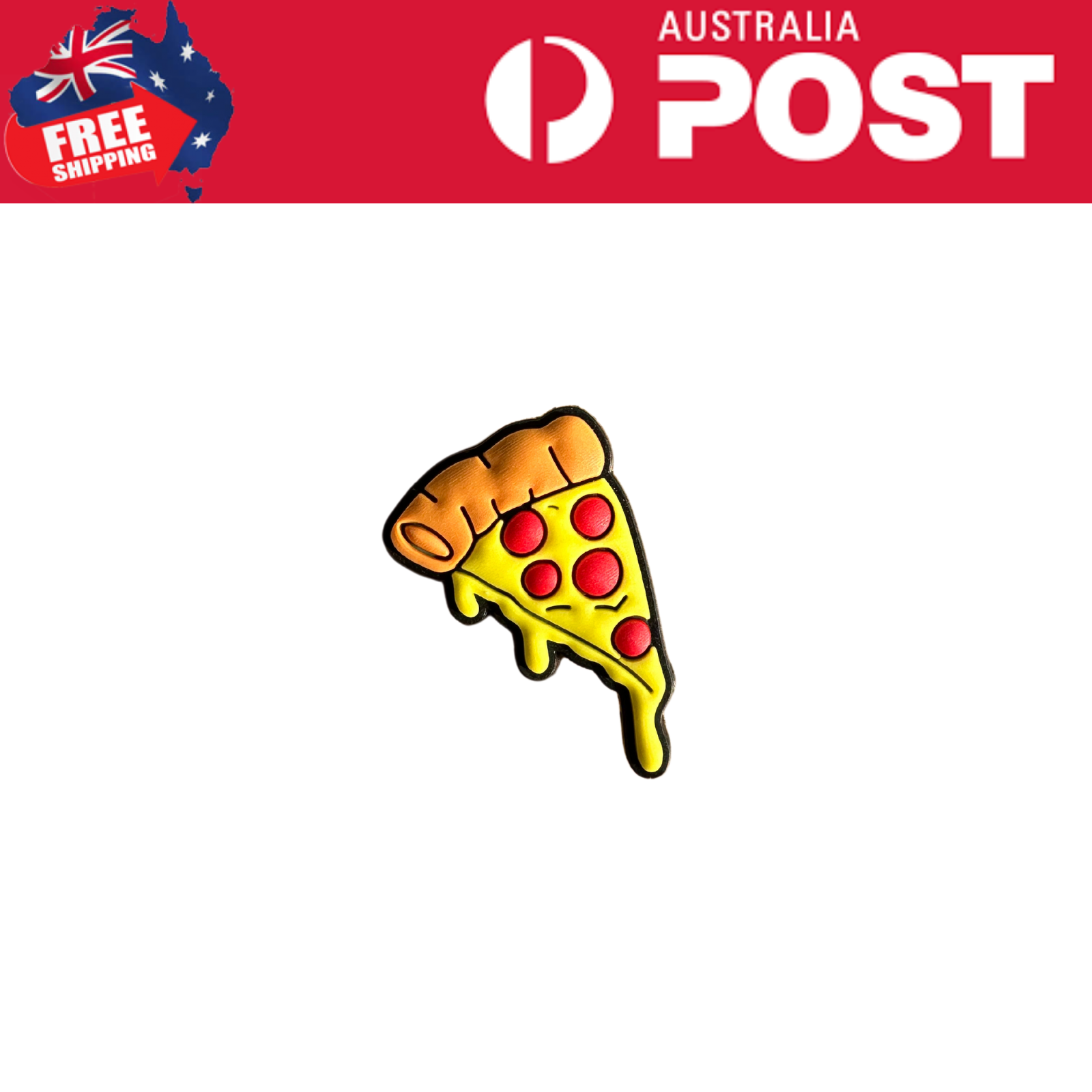 Colorful pizza slice enamel pin with pepperoni, fun jewelry accessory, perfect for pizza lovers.
