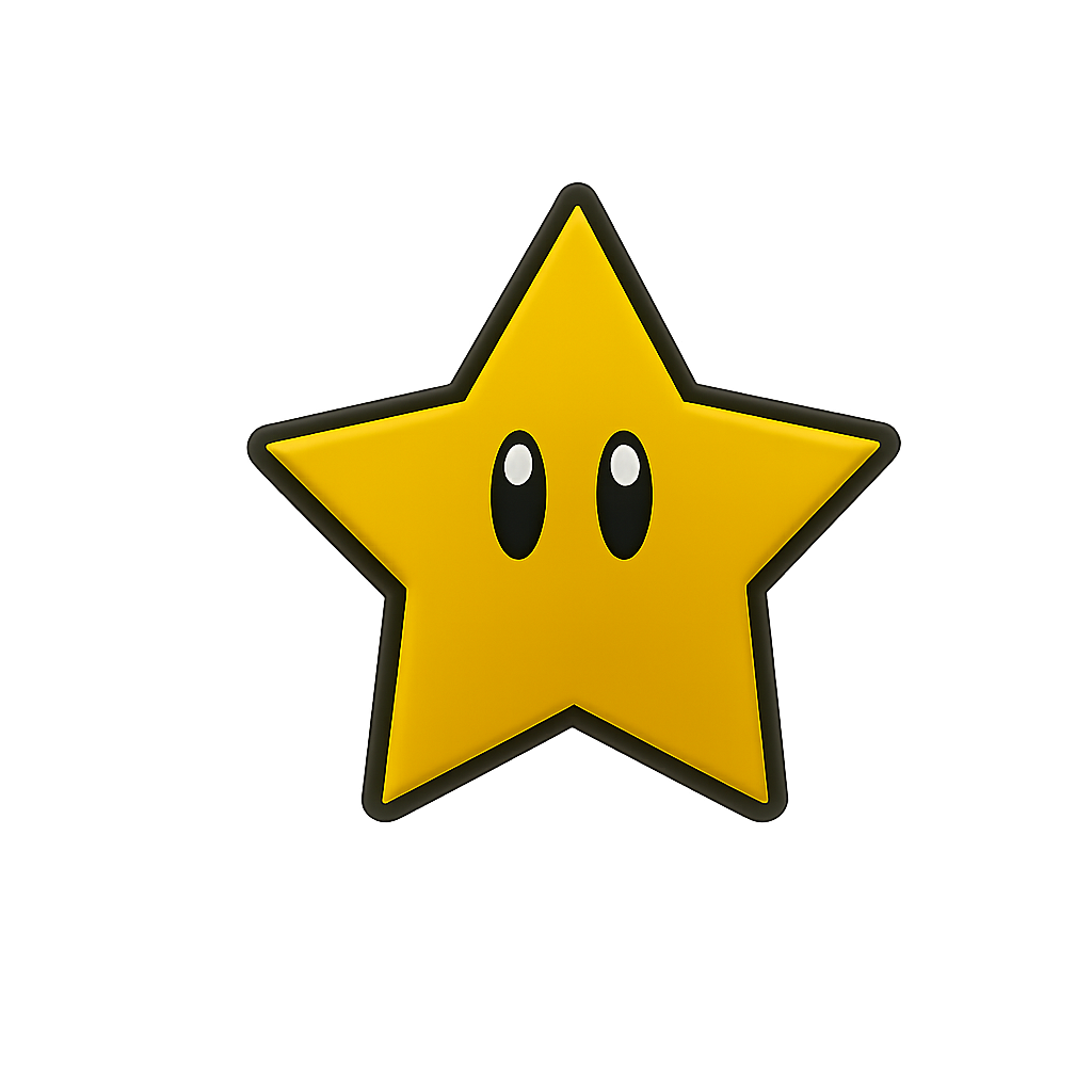 Shiny yellow star-shaped puzzle piece with cartoon eyes, perfect for children's decoration.