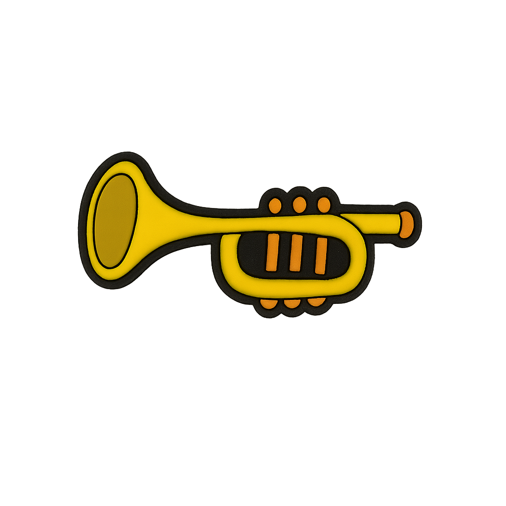 Brass trumpet enamel pin, musical instrument lapel accessory, stylish guitar pin, enamel badge for musicians and music lovers.