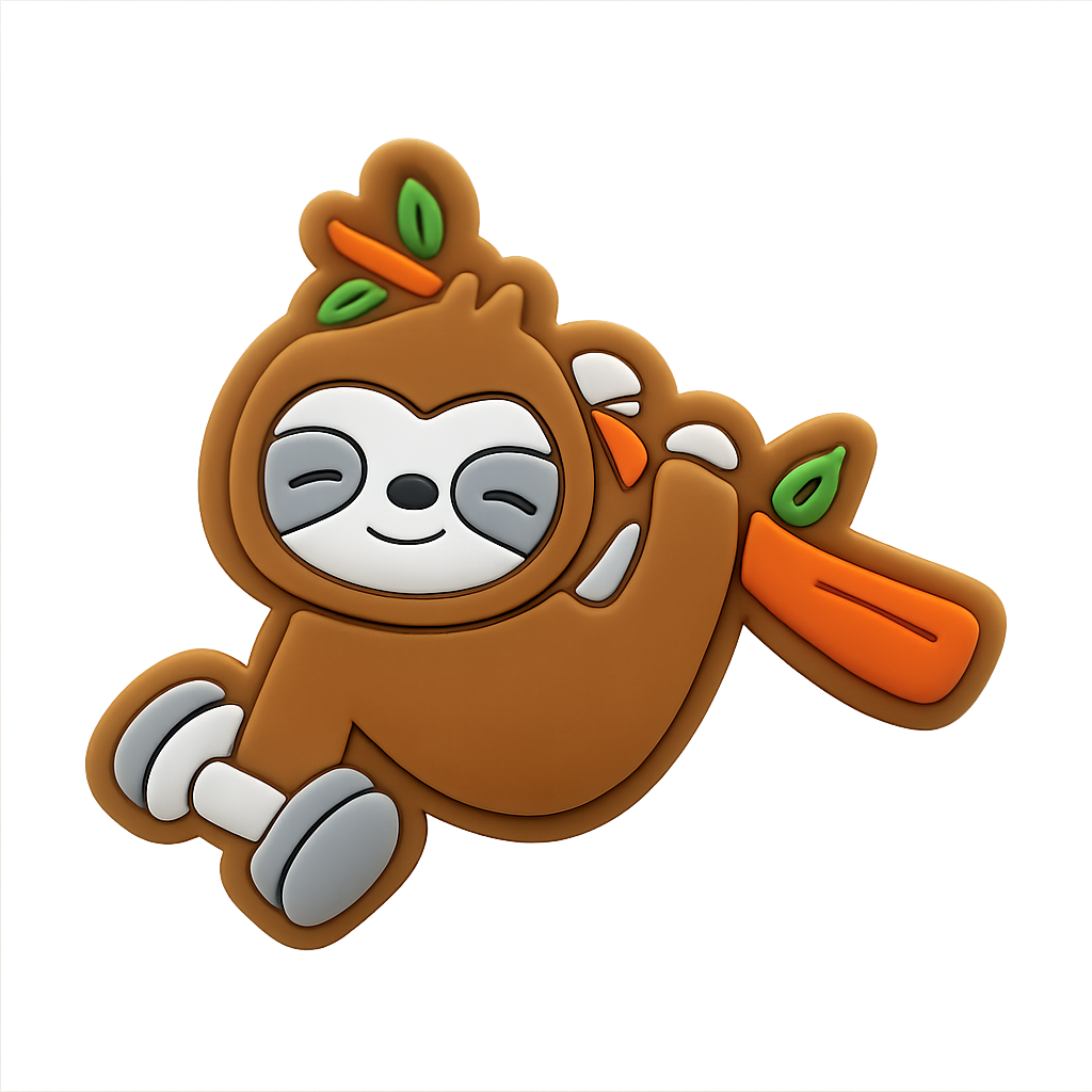 Cute sloth cookie decorated as a happy monkey hanging on a branch, ideal for fun, whimsical treats.