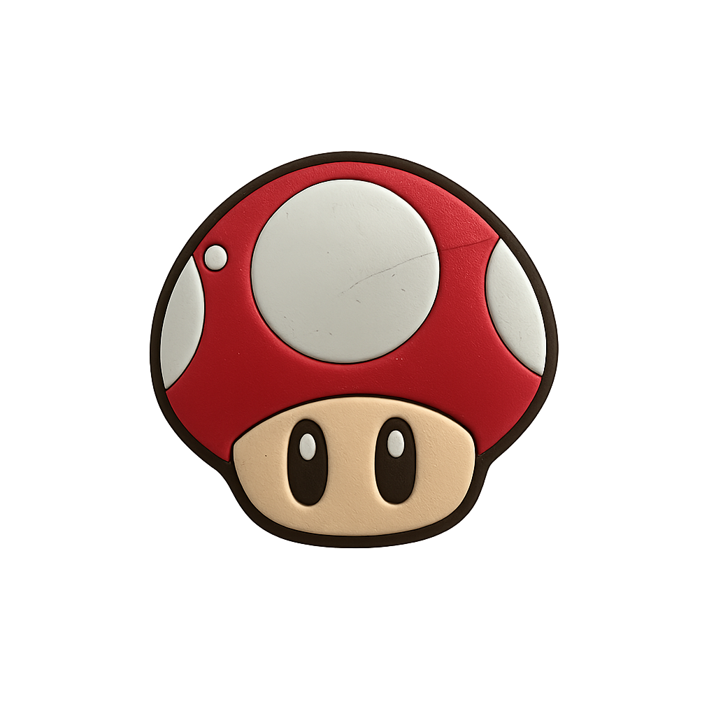 Red Mario mushroom pin, gaming collectible, Nintendo inspired accessory, fun pin badge, optima gaming merchandise.