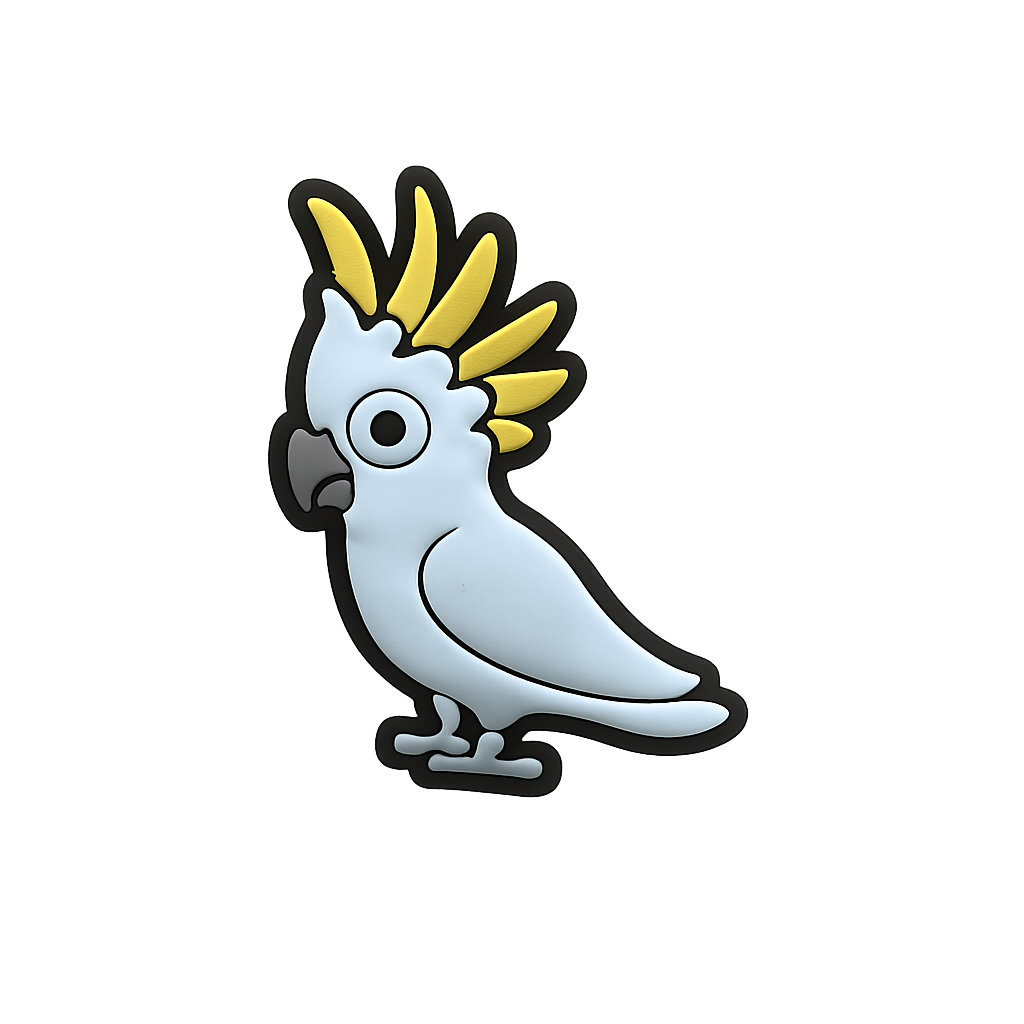 Colorful cockatoo enamel pin, Australian native bird jewelry, fun avian accessory, Mr. Charms.