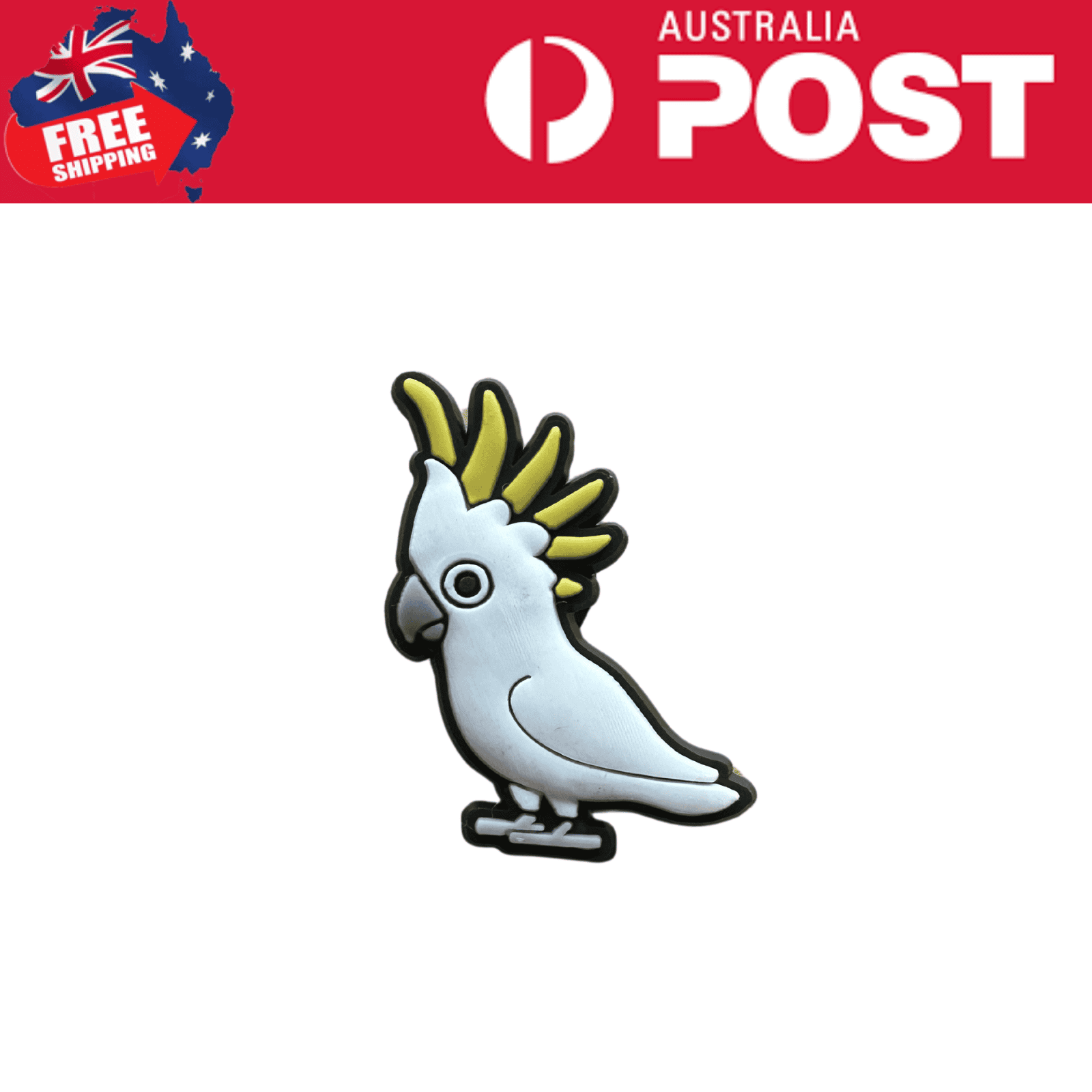 Colorful cockatoo enamel pin, Australian native bird jewelry, fun avian accessory, Mr. Charms.