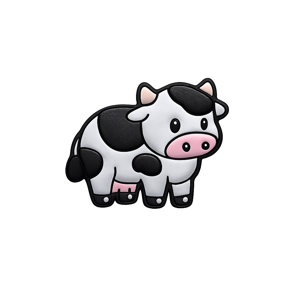 Cute cow-shaped rubber keychain, black and white with pink accents, perfect for accessories and gifts.