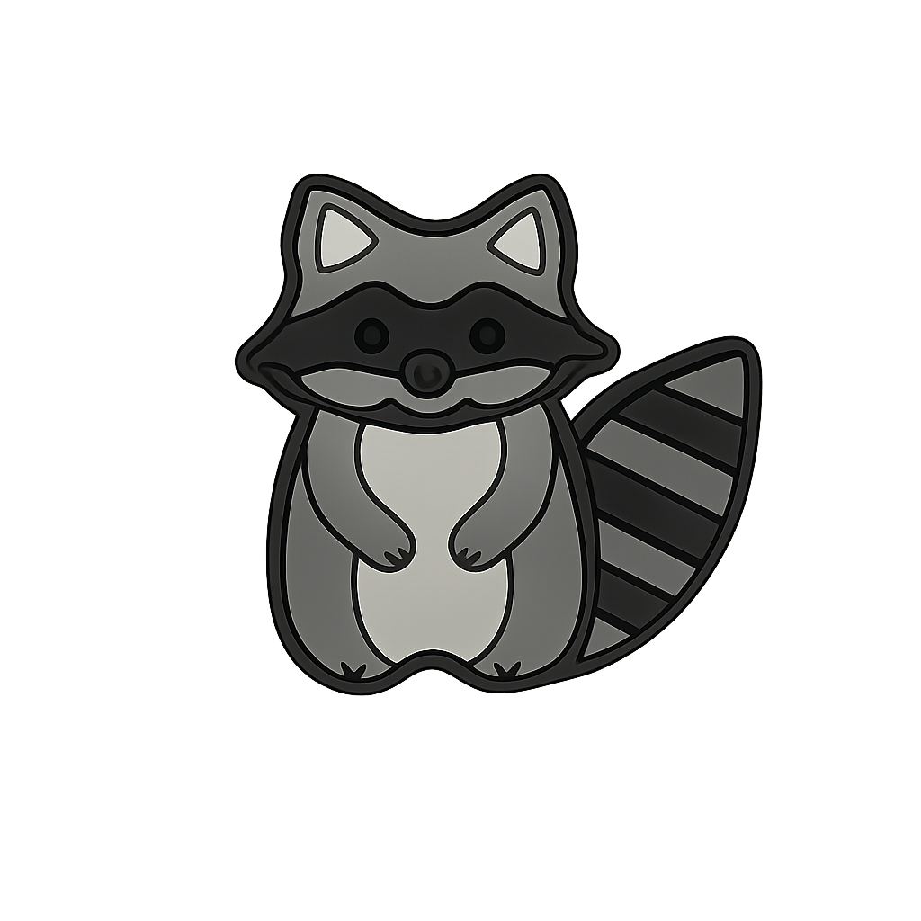 Cute raccoon enamel pin, perfect for accessories or clothing embellishments.