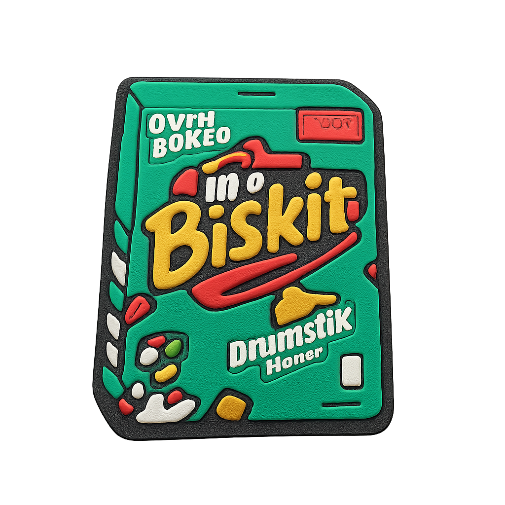 Oven baked biscuit silicone mold with colorful design and ingredient labels.