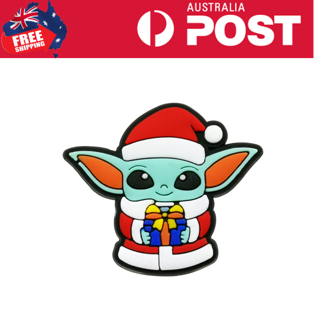 Cute Baby Yoda (Grogu) in Christmas Santa outfit rubber keychain, holiday gift, or accessory accessory.