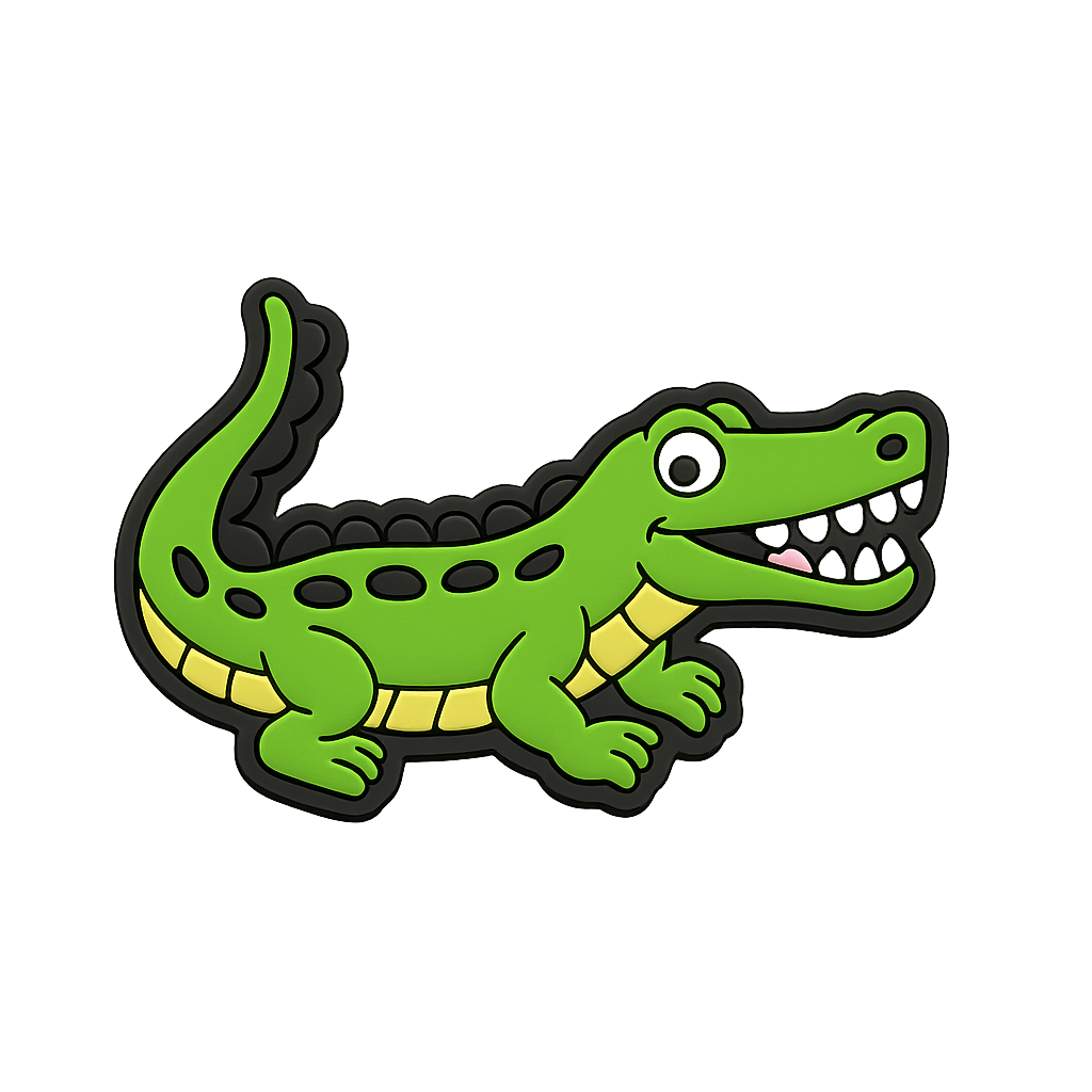 Cute cartoon crocodile enamel pin for kids and adults, perfect for backpacks and jackets.