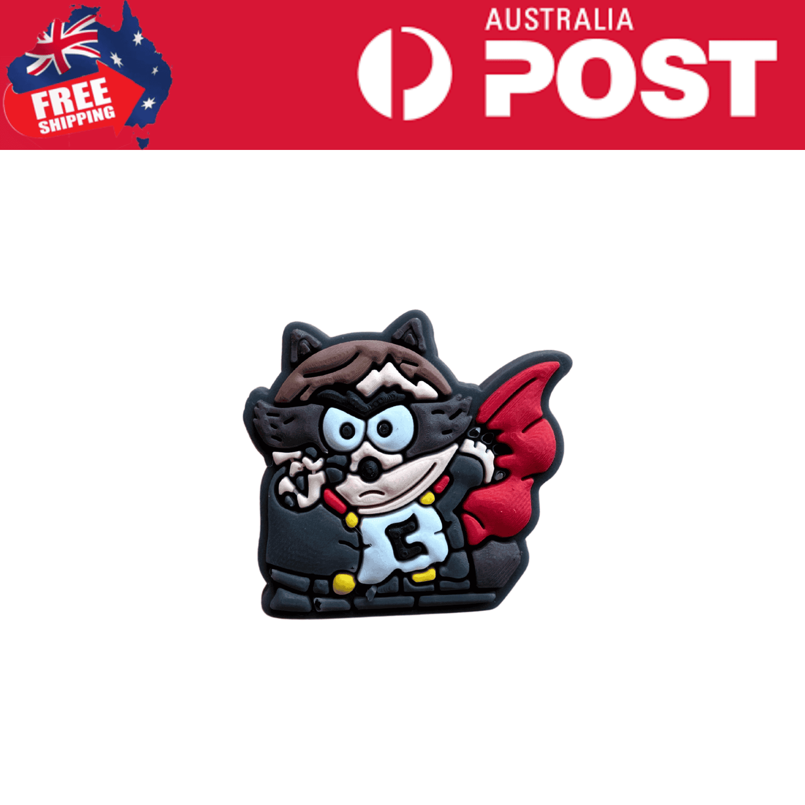 Cute evil cartoon bat superhero rubber keychain, black and red costume, collectible toy, Halloween accessory.