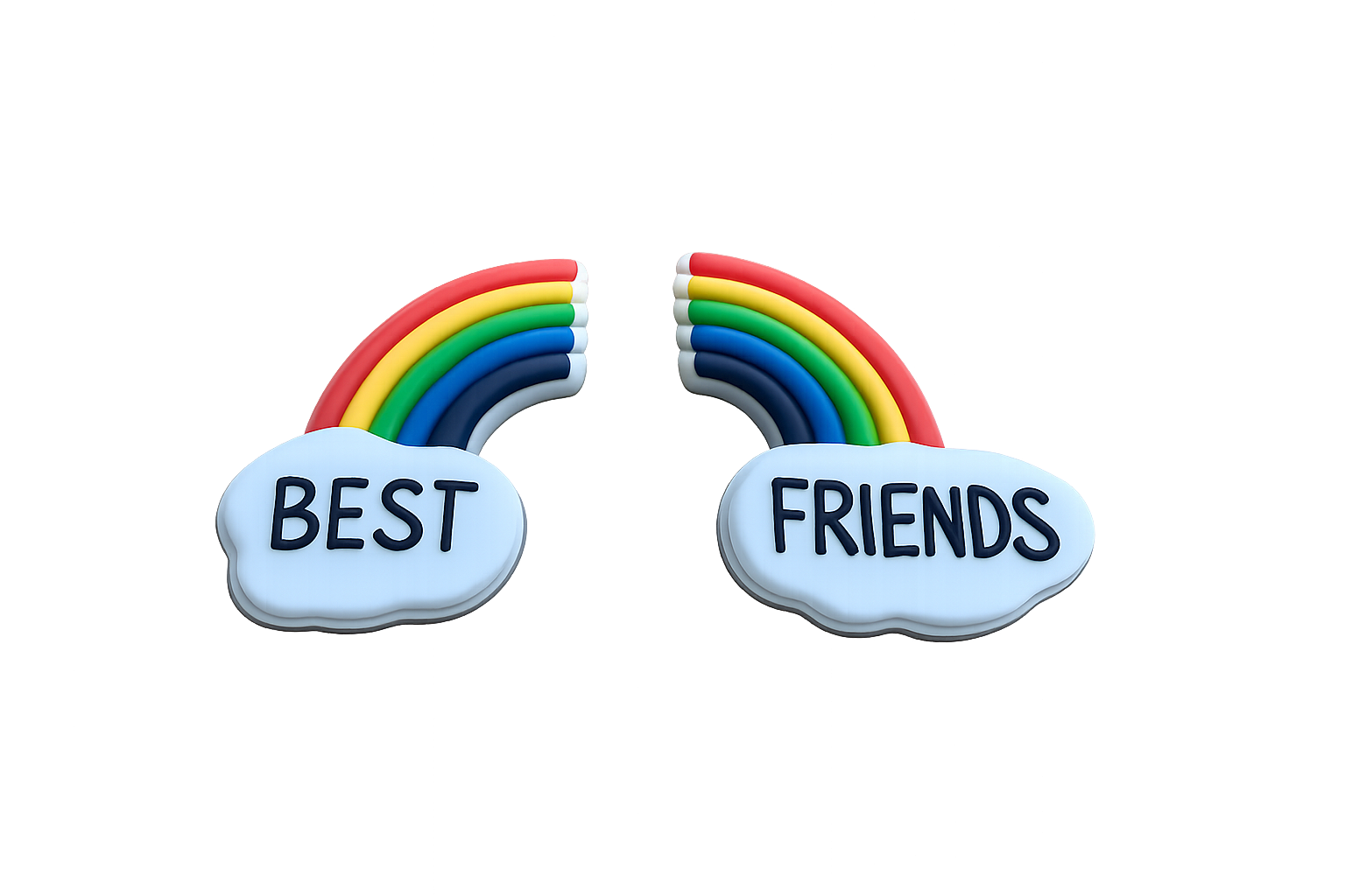 Colorful "Best Friends" rainbow cloud pins for friendship gifts and accessories.