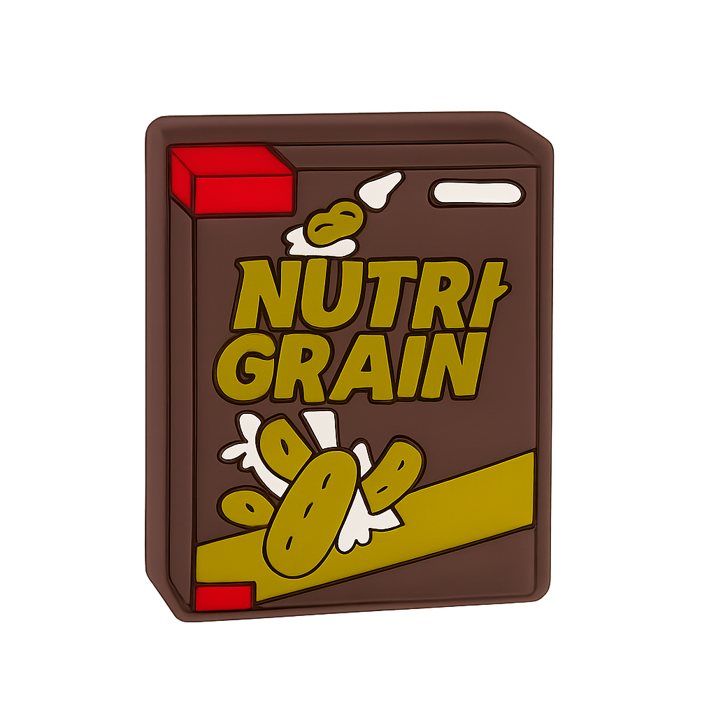 Crunchy cereal with nuts and grains for a nutritious breakfast, featuring colorful packaging and playful design.