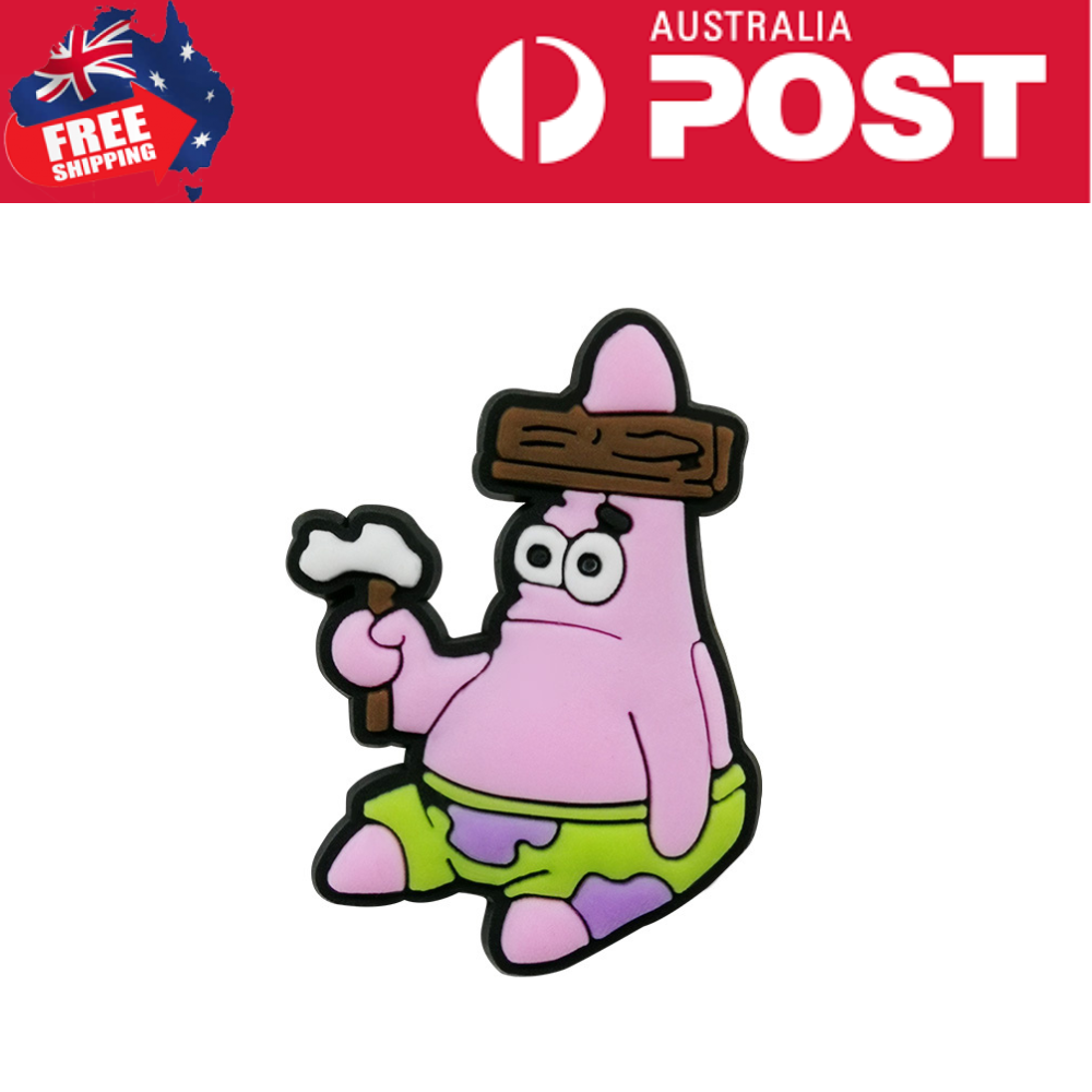 Pink cartoon character pin with wooden club for sale in Australia, trendy fashion accessory optima focus.