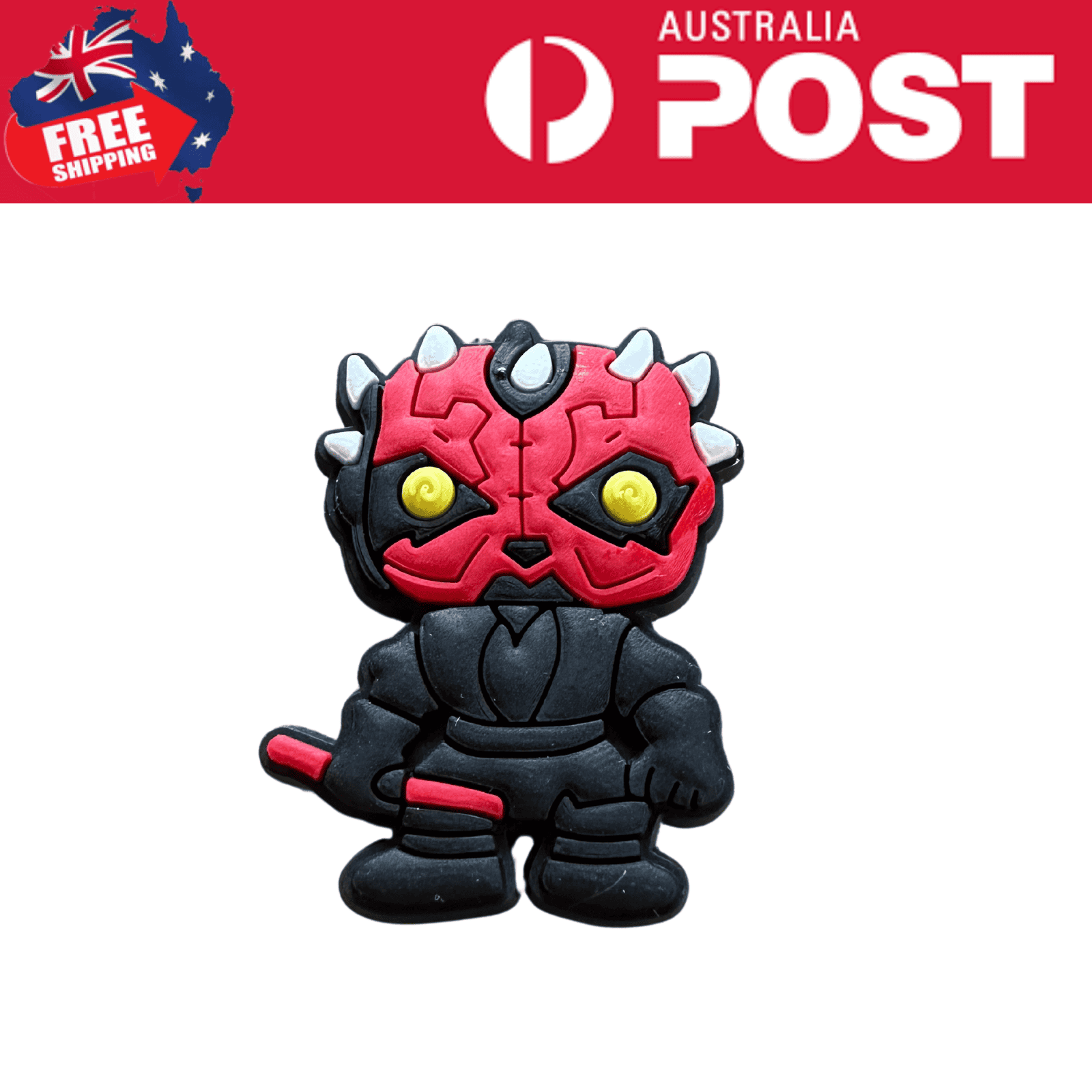 Colorful demon slayer charm with detailed mask design, black outfit, and sword accessory. Perfect for anime and collectible enthusiasts.