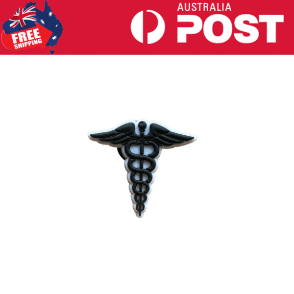 Silhouette of a medical symbol with wings, black and white design, representing healthcare and medical services.