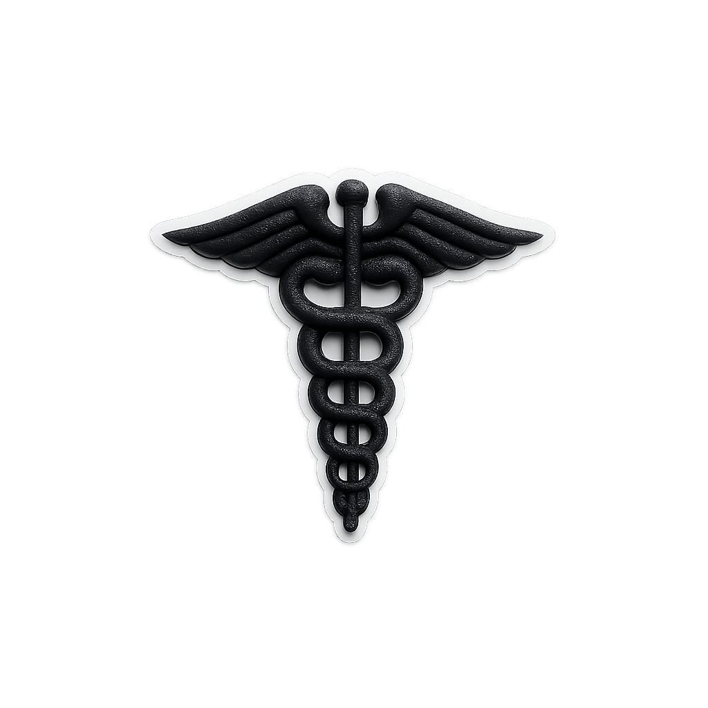Silhouette of a medical symbol with wings, black and white design, representing healthcare and medical services.
