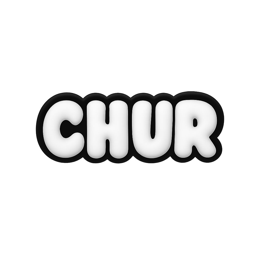 Colorful rubber "CHUR" stamp, suitable for crafts and stamping projects.