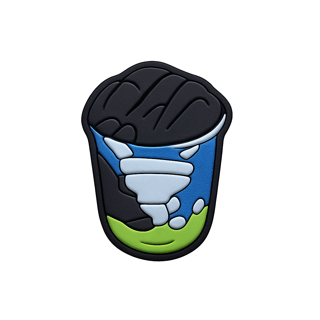 Bright coffee cup with black coffee beans logo, colorful and stylish design.