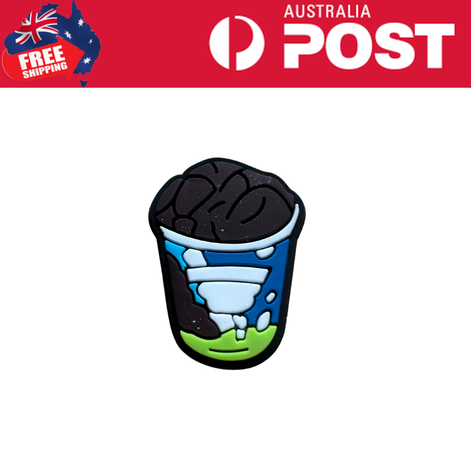 Bright coffee cup with black coffee beans logo, colorful and stylish design.