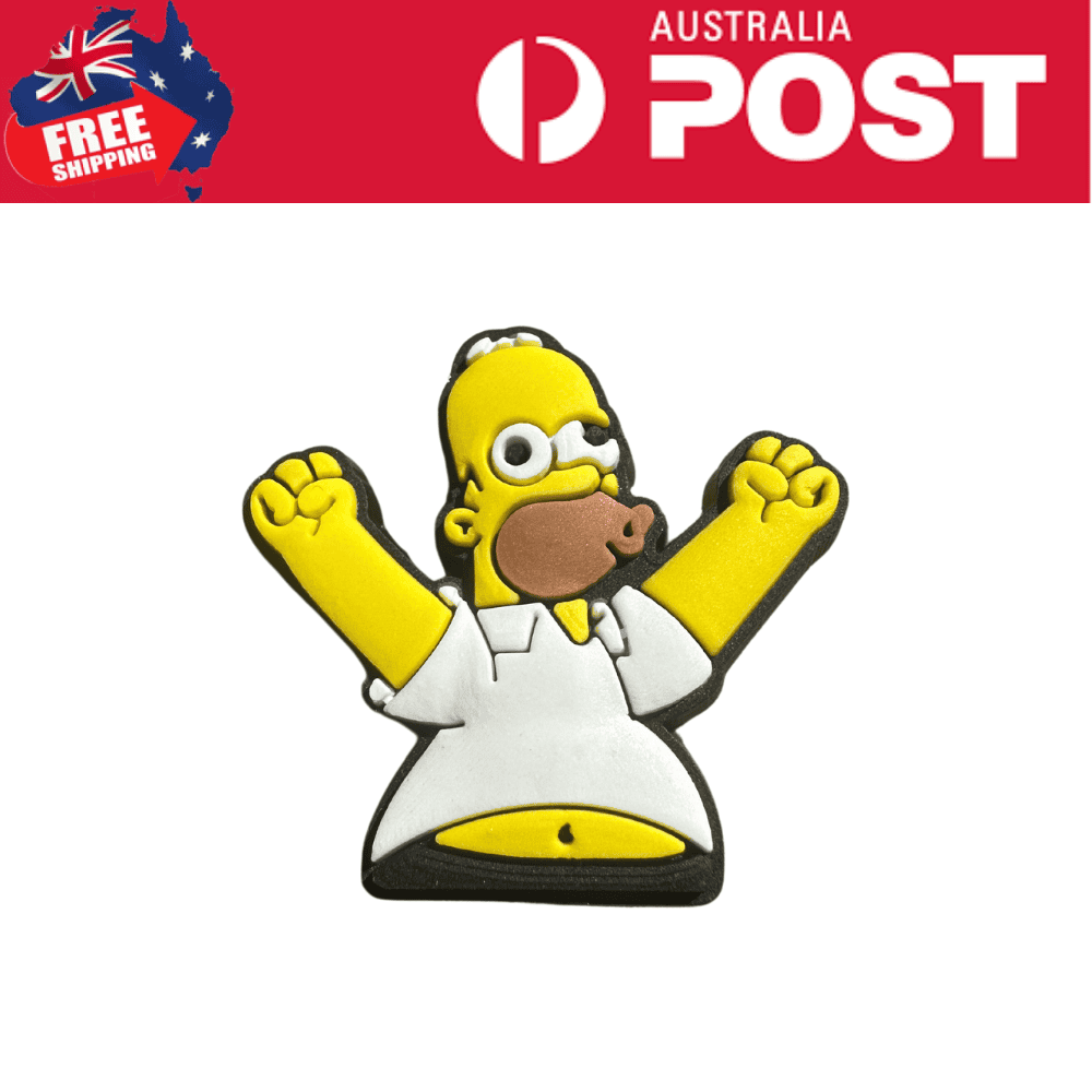 Lego Homer Simpson cookie cutter, yellow character with white shirt, celebrating joyfully.