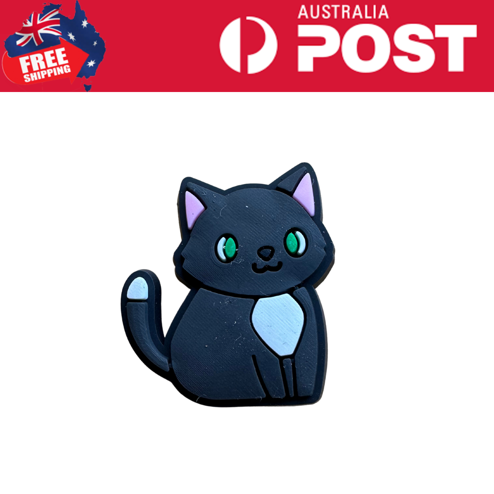 Cute black cat USB flash drive with green eyes and white chest, functional and adorable cat-themed tech accessory.