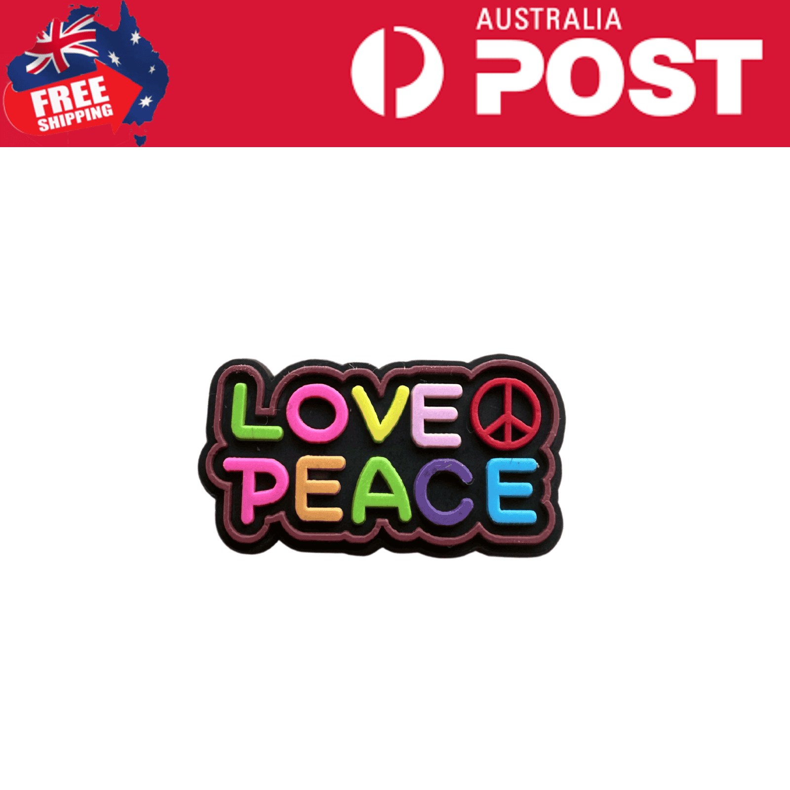 Colorful "Love Peace" silicone patch with peace symbol, ideal for accessories and crafts.