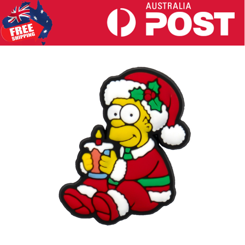 Anime Homer Simpson Christmas pin with Santa hat and holly, perfect for holiday collectibles.