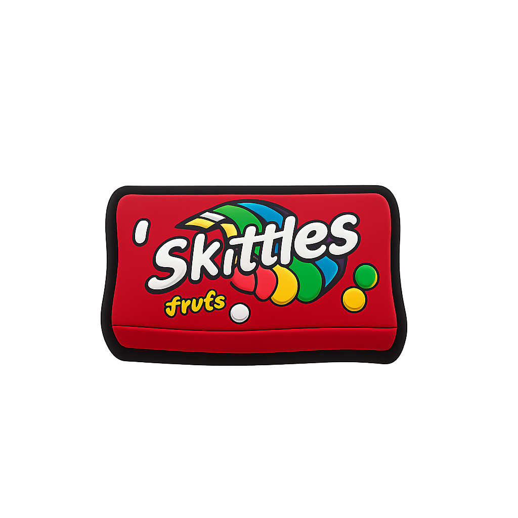 Colorful Skittles Fruits candy rubber keychain for collectibles and accessories.