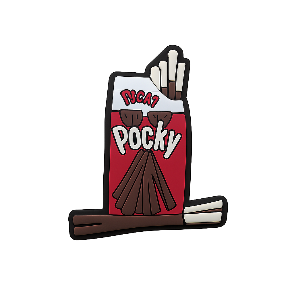 Colorful Pocky-inspired rubber keychain perfect for snack lovers and collectors.