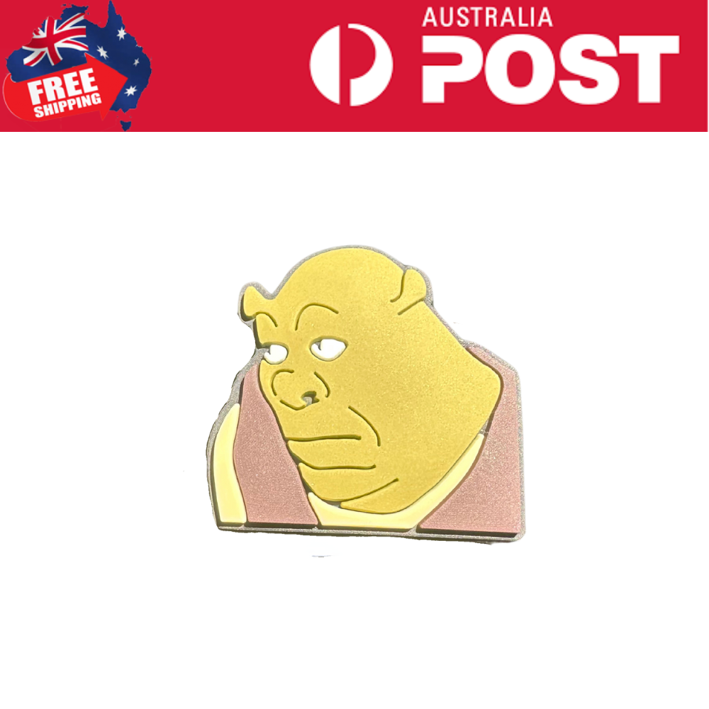 Sad Shrek Enamel Pin, collectible character accessory for fans of animated movies, perfect for jackets and backpacks.
