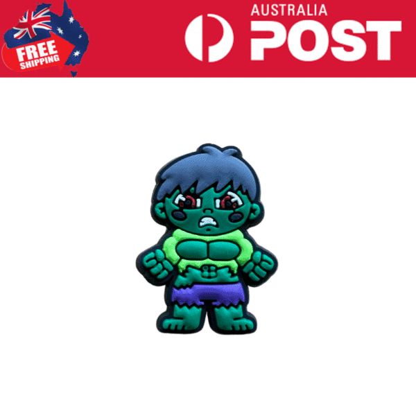 Flashy neon Hulk character enamel pin, glowing in vibrant green and purple. Perfect for Marvel fans and collectors.