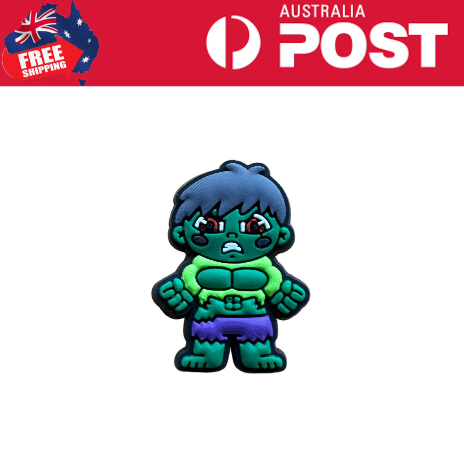 Flashy neon Hulk character enamel pin, glowing in vibrant green and purple. Perfect for Marvel fans and collectors.