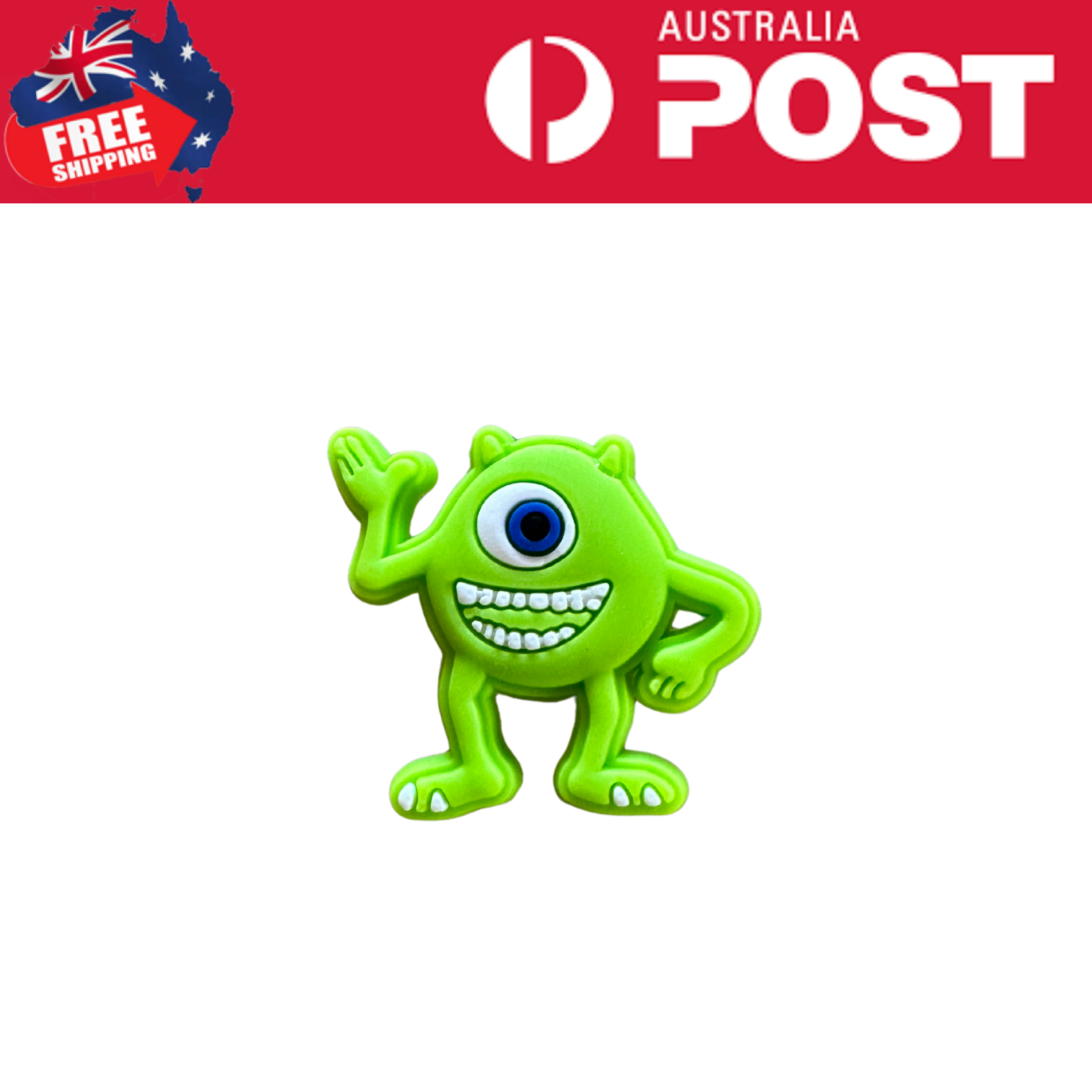 Colorful green monster USB flash drive with one eye, smiling and waving.